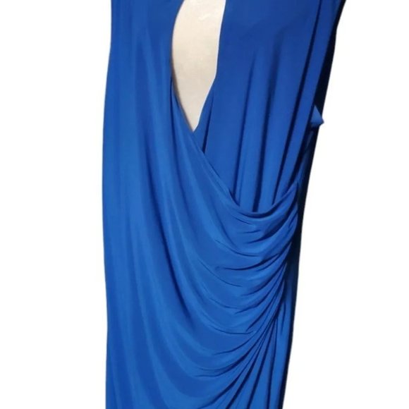 Tiana B Blue Dress Sz 20 Made In Usa Gathered On A Side Decorative Gold Element - Picture 1 of 6